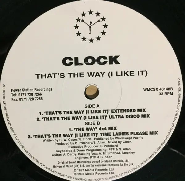 Clock - That's The Way (I Like It), Electronic, Euro House, 1997 - Media Records Ltd., UK, Vinyl 1x 12", 33 ⅓ RPM, Promo