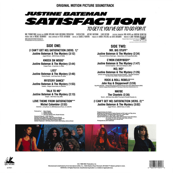 Justine Bateman - Satisfaction: Original Motion Picture Soundtrack, Pop, Rock, Stage & Screen, Soundtrack, 1988 - AJK Music, 
