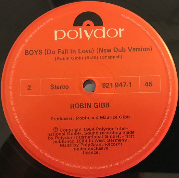 Robin Gibb - Boys (Do Fall In Love), Pop, Europop, 1984 - Polydor, Australasia, Vinyl 1x 12", 45 RPM, Maxi-Single, Limited Ed