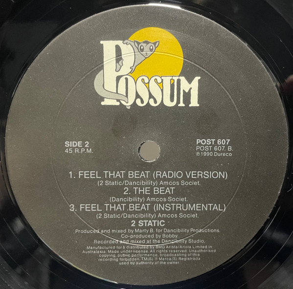 2 Static - Feel That Beat, Electronic, Hip-House, House, 1990 - Possum Records, Australia, Vinyl 1x 12", 45 RPM, Promo
