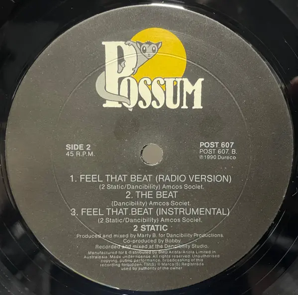 2 Static - Feel That Beat, Electronic, Hip-House, House, 1990 - Possum Records, Australia, Vinyl 1x 12", 45 RPM, Promo