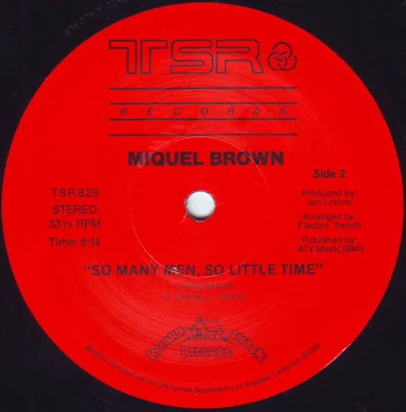 Miquel Brown - So Many Men, So Little Time, Electronic, Disco, Hi NRG, TSR Records, US, Vinyl 1x 12", 33 ⅓ RPM, Single, Reiss