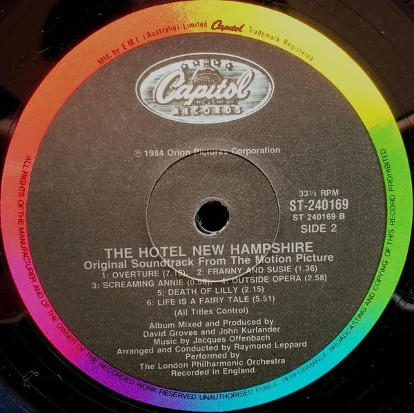Album cover for The Hotel New Hampshire (Original Soundtrack From The Motion Picture) by Jacques Offenbach