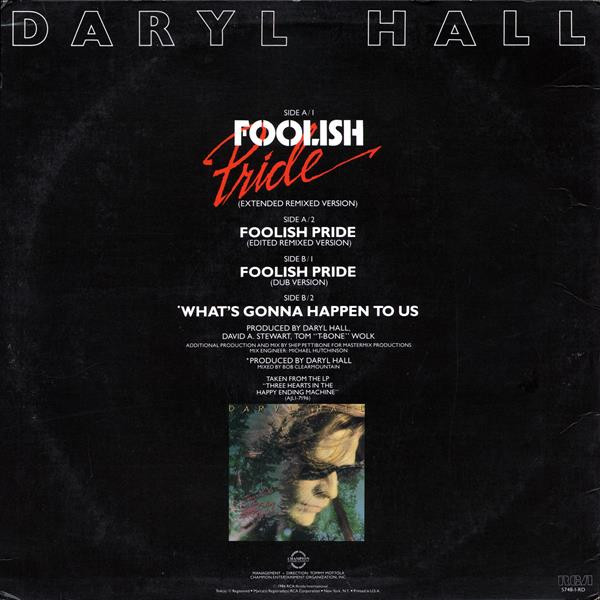 Daryl Hall - Foolish Pride - 1986 -Pop Rock -RCA -Vinyl 1x 12"