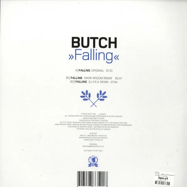 Butch - Falling, Electronic, Electro, Tech House, 2007 - Craft Music, Germany, Vinyl 1x 12"