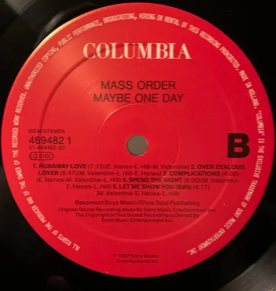 Mass Order - Maybe One Day, Electronic, Garage House, House, 1992 - Columbia, Europe, Vinyl 1x LP, Album