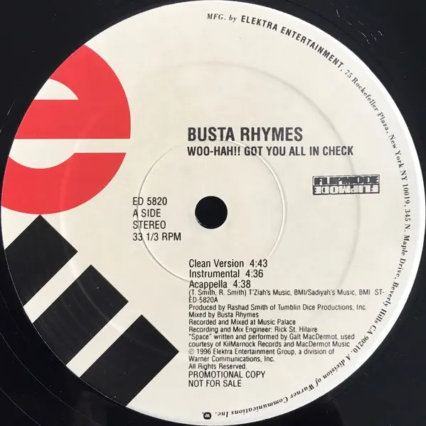 Busta Rhymes - Woo-Hah!! Got You All In Check, Hip Hop, 1996 - Elektra, US, Vinyl 1x 12", 33 ⅓ RPM, Single, Promo