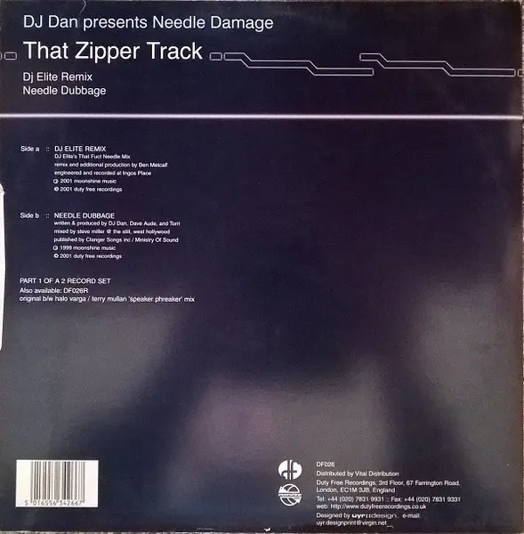 DJ Dan - Needle Damage (That Zipper Track) (DJ Elite Remix / Needle Dubbage), Electronic, Hard House, Techno, 2001 - Duty Fre