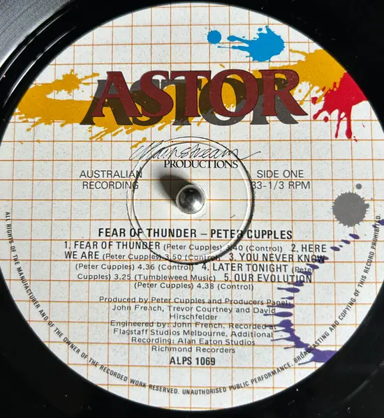 Peter Cupples - Fear Of Thunder, Funk / Soul, Pop, Rock, 1981 - Astor, Australia, Vinyl 1x LP, Album