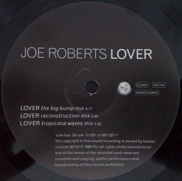Joe Roberts - Lover, Electronic, House, 1994 - FFRR, UK, Vinyl 1x 12", 33 ⅓ RPM