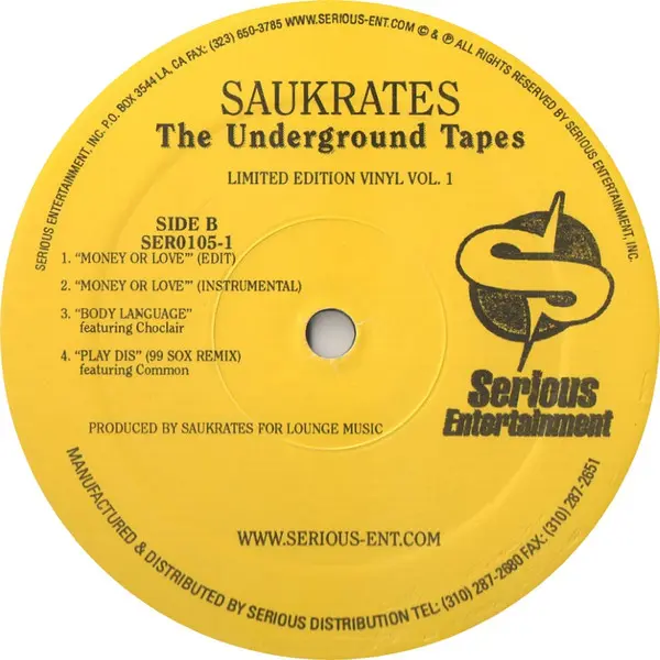 Saukrates - The Underground Tapes Vol. 1, Hip Hop, 1999 - Capitol Hill Music Inc., Serious Entertainment, Inc., US, Vinyl 1x 