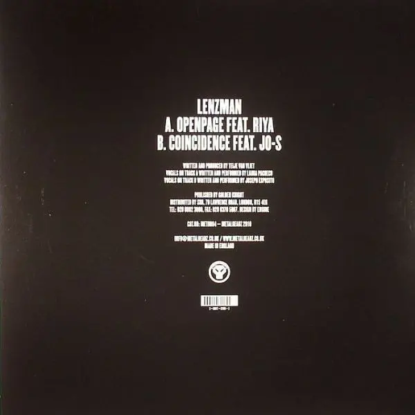 Lenzman Feat. Riya (2) - Open Page, Electronic, Drum n Bass, 2010 - Metalheadz, UK, Vinyl 1x 12", 45 RPM