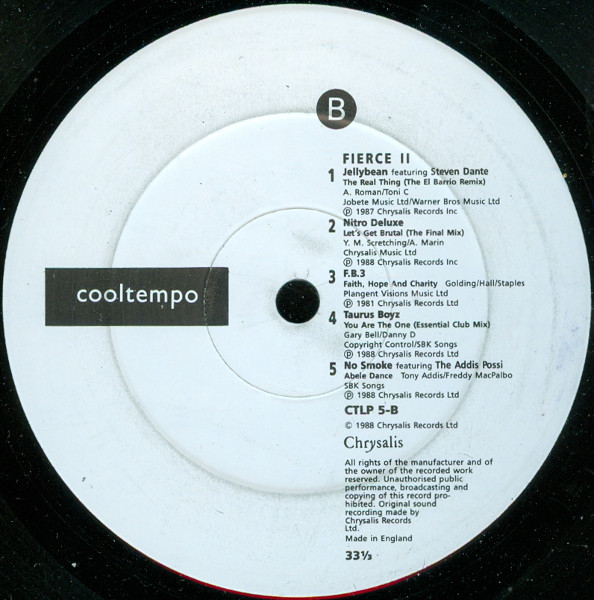 Various - Fierce Dance Cuts Number Two, Electronic, Hip Hop, Hip Hop, House, 1988 - Cooltempo, UK, Vinyl 1x LP, Compilation