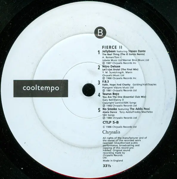 Various - Fierce Dance Cuts Number Two, Electronic, Hip Hop, Hip Hop, House, 1988 - Cooltempo, UK, Vinyl 1x LP, Compilation