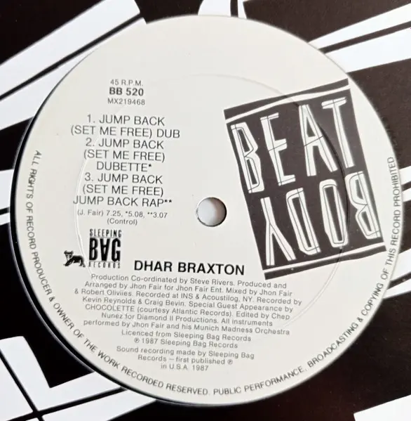 Dhar Braxton - Jump Back (Set Me Free), Electronic, Electro, Garage House, 1987 - Body Beat, Australia, Vinyl 1x 12", 45 RPM,