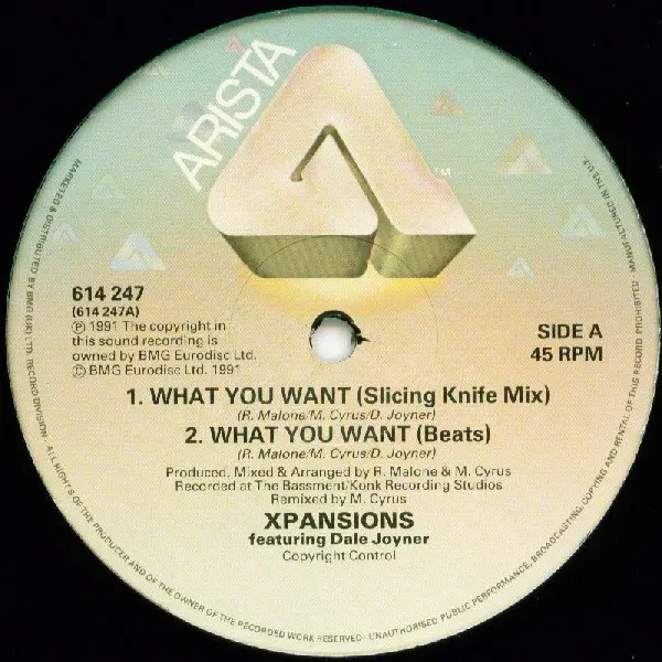 Xpansions Featuring Dale Joyner - What You Want (Remixes), Electronic, House, 1991 - Arista, Optimism Records, UK & Europe, V