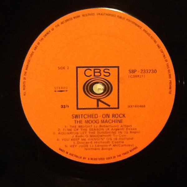 Moog Machine, The - Switched-On Rock, Electronic, Rock, Experimental, Pop Rock, 1969 - CBS, Australia, Vinyl 1x LP, Album