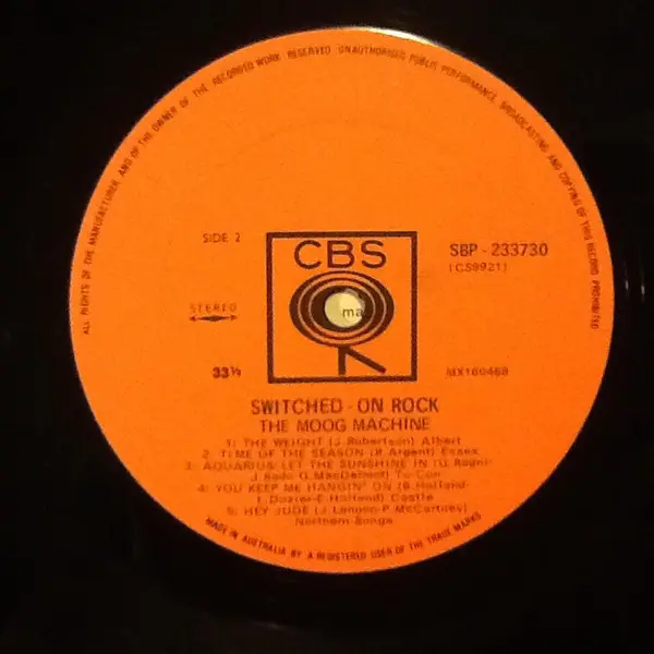 Moog Machine, The - Switched-On Rock, Electronic, Rock, Experimental, Pop Rock, 1969 - CBS, Australia, Vinyl 1x LP, Album