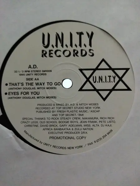 A.D. (5) - It's Too Late, Hip Hop, 1995 - U.N.I.T.Y Records, US, Vinyl 1x 12", Promo