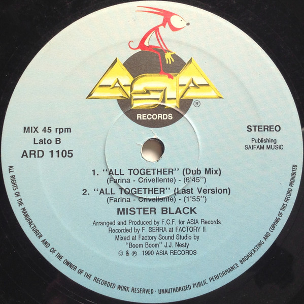 Mister Black - All Together !, Electronic, Eurobeat, Hi NRG, 1990 - Asia Records, Italy, Vinyl 1x 12", 45 RPM