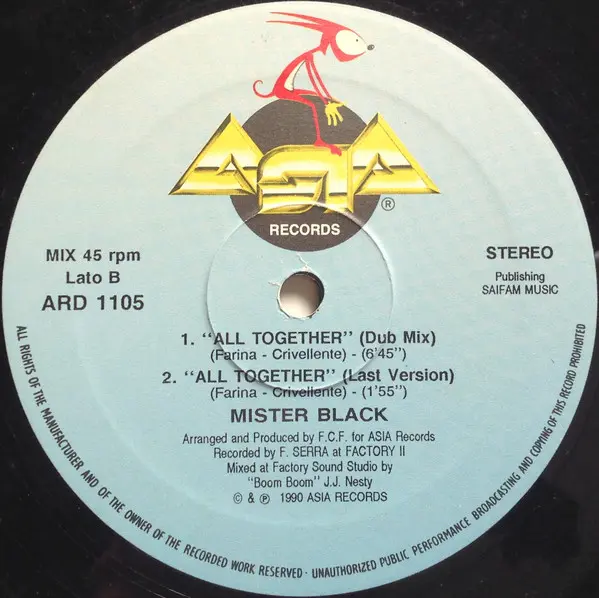 Mister Black - All Together !, Electronic, Eurobeat, Hi NRG, 1990 - Asia Records, Italy, Vinyl 1x 12", 45 RPM