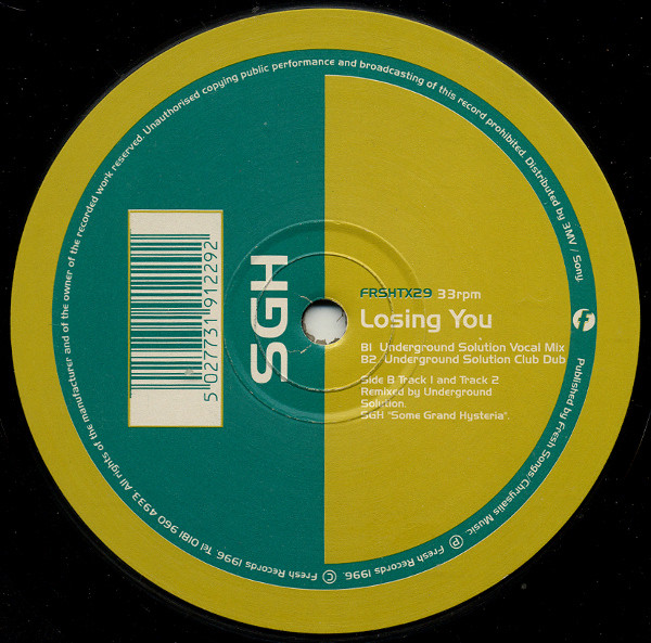 SGH - Losing You, Electronic, House, UK Garage, 1996 - Fresh, UK, Vinyl 1x 12", 33 ⅓ RPM