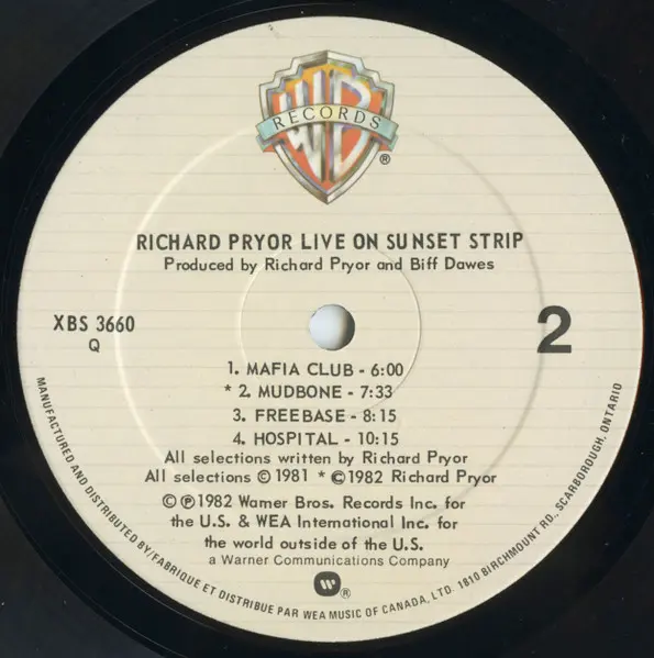 Richard Pryor - Live On The Sunset Strip, Non-Music, Comedy, 1982 - Warner Bros. Records, Canada, Vinyl 1x LP, Album