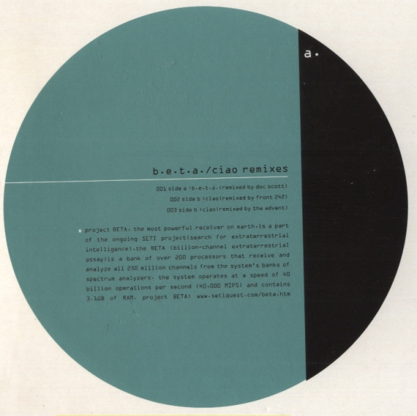 Empirion - B.E.T.A. / Ciao (Remixes), Electronic, Drum n Bass, Techno, 1997 - XL Recordings, UK, Vinyl 1x 12", 33 ⅓ RPM