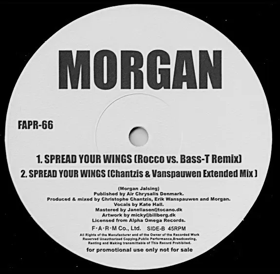 Morgan Jalsing - Spread Your Wings, Electronic, Euro House, Trance, 2005 - Farm Records, Japan, Vinyl 1x 12", 45 RPM, Promo
