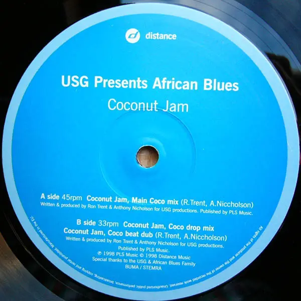 Urban Sound Gallery Presents African Blues - Coconut Jam, Electronic, Deep House, 1998 - Distance, France, Vinyl 1x 12", 45 R