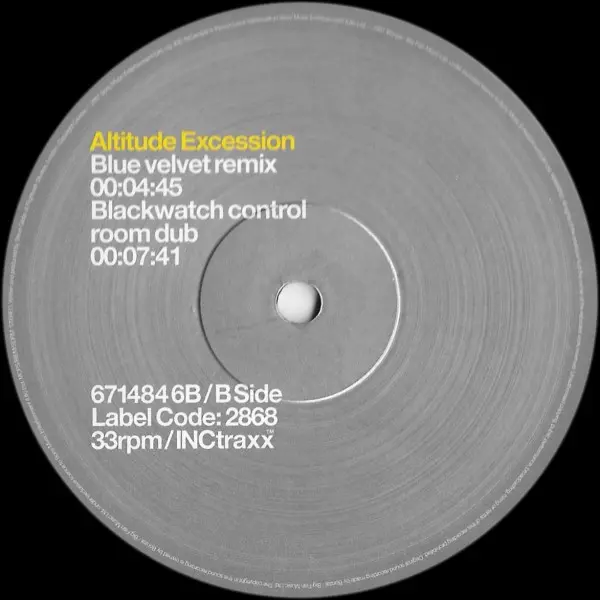 Altitude - Excession, Electronic, Progressive House, Progressive Trance, 2001 - INCtraxx, UK, Vinyl 1x 12", 33 ⅓ RPM