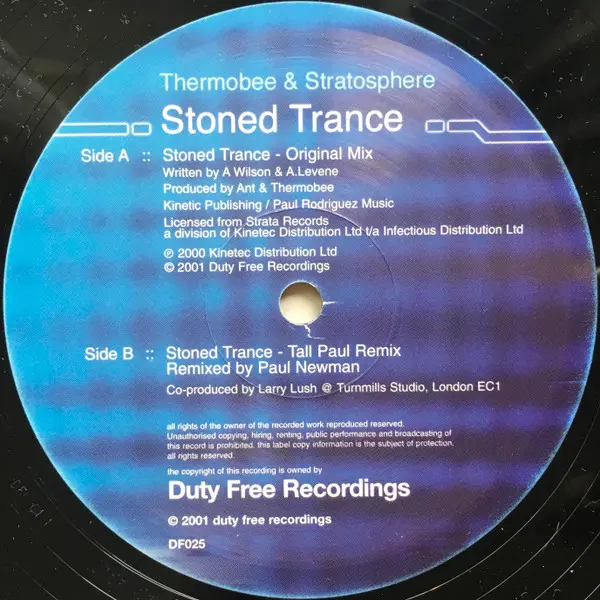 Thermobee & Stratosphere - Stoned Trance, Electronic, Trance, 2001 - Duty Free Recordings, UK, Vinyl 1x 12"