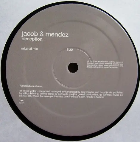 Jacob & Mendez - Deception, Electronic, Trance, 2003 - ID&T, Netherlands, Vinyl 1x 12", 45 RPM