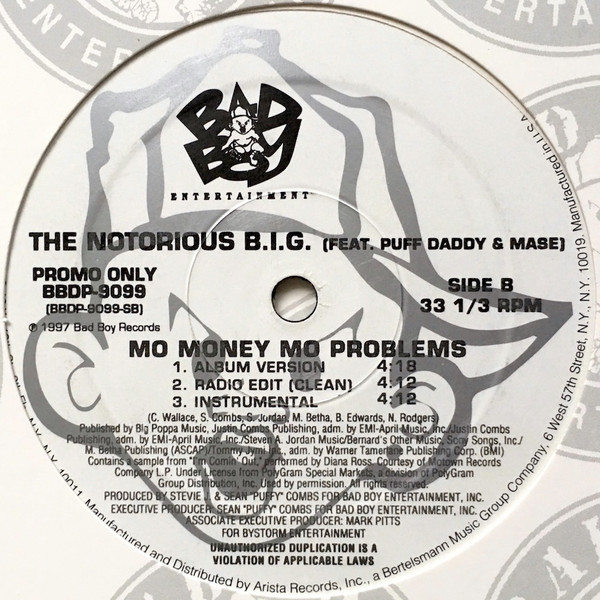 Notorious B.I.G. - Mo Money Mo Problems, Hip Hop, Pop Rap, 1997 - Bad Boy Entertainment, US, Vinyl 1x 12", Promo