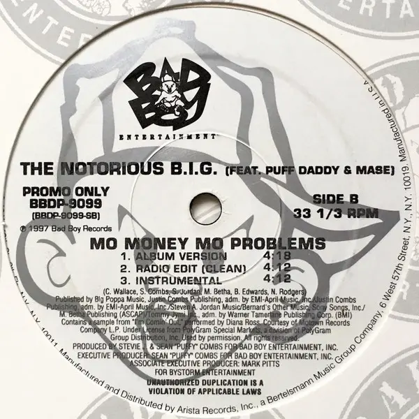 Notorious B.I.G. - Mo Money Mo Problems, Hip Hop, Pop Rap, 1997 - Bad Boy Entertainment, US, Vinyl 1x 12", Promo