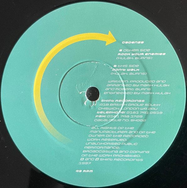 Cadenza - Rock Your Enemies, Electronic, Hard House, 1997 - Shift Recordings, UK, Vinyl 1x 12", 45 RPM