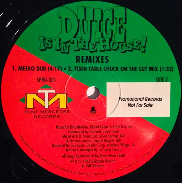 Duice - Duice Is In The House! (Remixes), Electronic, Hip Hop, House, 1993 - Tony Mercedes Records, US, Vinyl 1x 12", Promo, 
