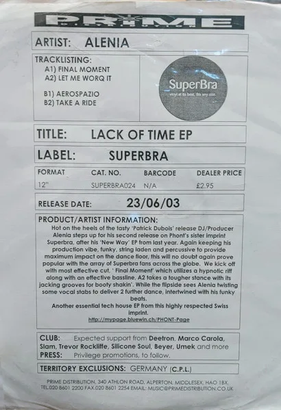 Album cover for Lack Of Time by Alenia