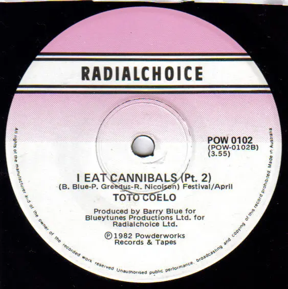 Toto Coelo - I Eat Cannibals, Electronic, Pop, Disco, Synth-pop, 1982 - Radialchoice, Australia, Vinyl 1x 7", 45 RPM, Single