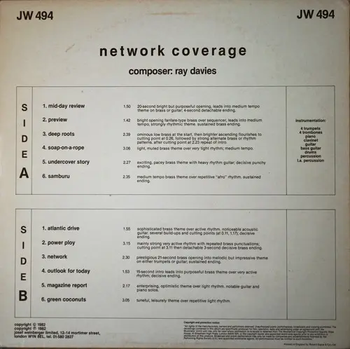 Ray Davies (3) - Network Coverage, Funk / Soul, Jazz, Stage & Screen, Big Band, Disco, Jazz-Funk, 1982 - JW Music Library, UK