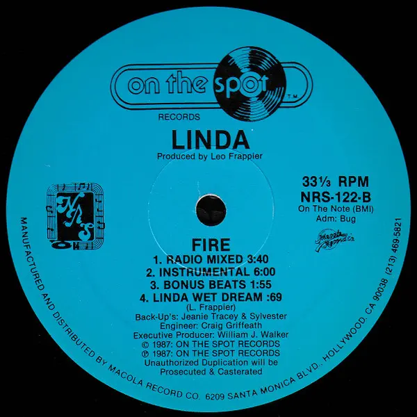 Linda Imperial - Fire, Electronic, Hi NRG, 1987 - NRS, On The Spot, US, Vinyl 1x 12", 33 ⅓ RPM