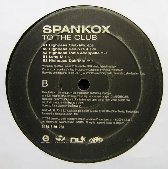 Spankox - To The Club, Electronic, Electro, House, 2004 - 541, Belgium, Vinyl 1x 12"