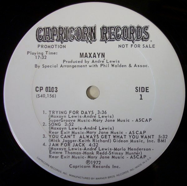 Maxayn - Maxayn, Funk / Soul, Funk, Soul, 1972 - Capricorn Records, US, Vinyl 1x LP, Album, Promo, Stereo Santa Maria Pressin