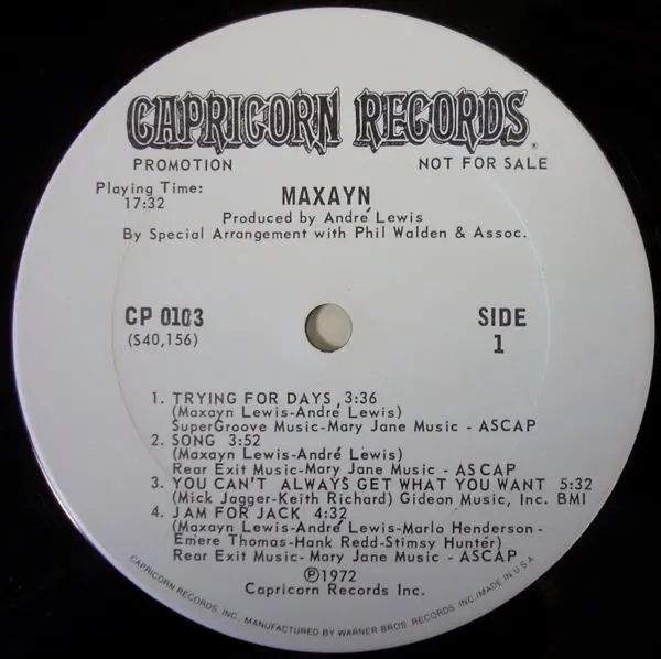 Maxayn - Maxayn, Funk / Soul, Funk, Soul, 1972 - Capricorn Records, US, Vinyl 1x LP, Album, Promo, Stereo Santa Maria Pressin