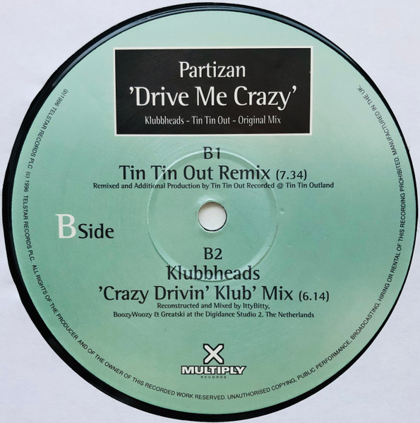 Partizan - Drive Me Crazy, Electronic, Euro House, House, 1997 - Multiply Records, UK, Vinyl 1x 12", 33 ⅓ RPM