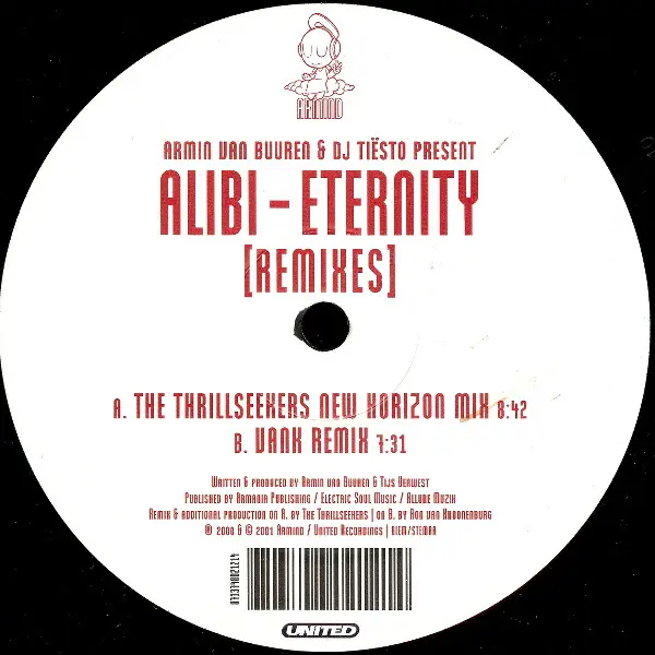 Armin van Buuren & DJ Tiësto Present Alibi - Eternity (Remixes), Electronic, Trance, 2001 - Armind, Netherlands, Vinyl 1x 12"