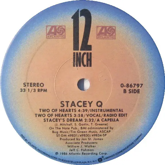 Stacey Q - Two Of Hearts (European Mix), Electronic, Hi NRG, Synth-pop, 1986 - Atlantic, US, Vinyl 1x 12", 33 ⅓ RPM, Single S