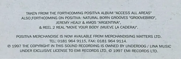 DJ Quicksilver - Bellissima, Electronic, Trance, 1997 - Positiva, UK, Vinyl 1x 12", 33 ⅓ RPM, Single