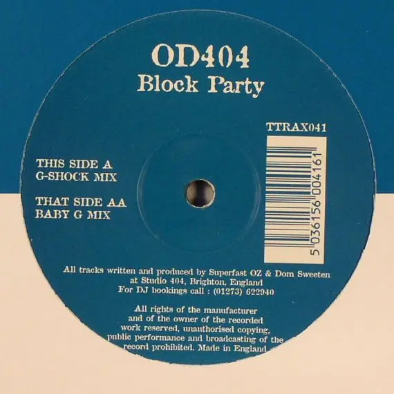 OD404 - Block Party, Electronic, Hard House, 1998 - Tripoli Trax, UK, Vinyl 1x 12", 33 ⅓ RPM