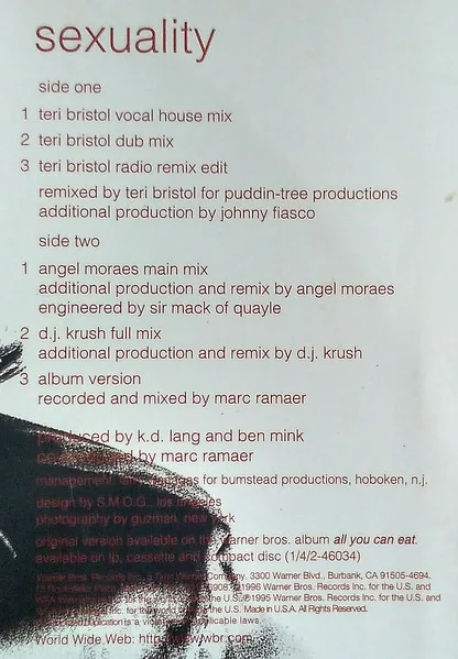 Album cover for Sexuality by k.d. lang